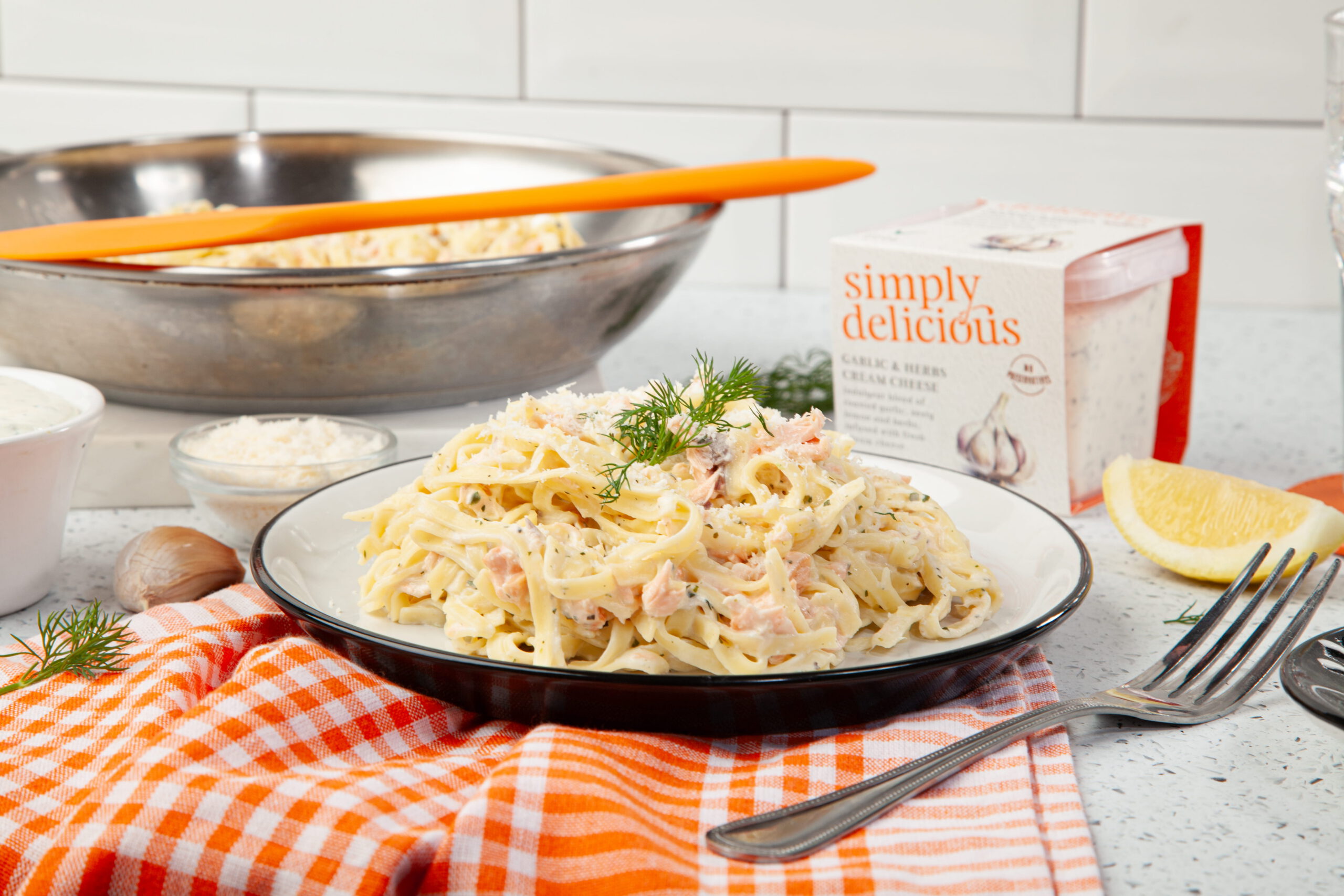 Salmon Pasta with Garlic and Herb Cream cheese